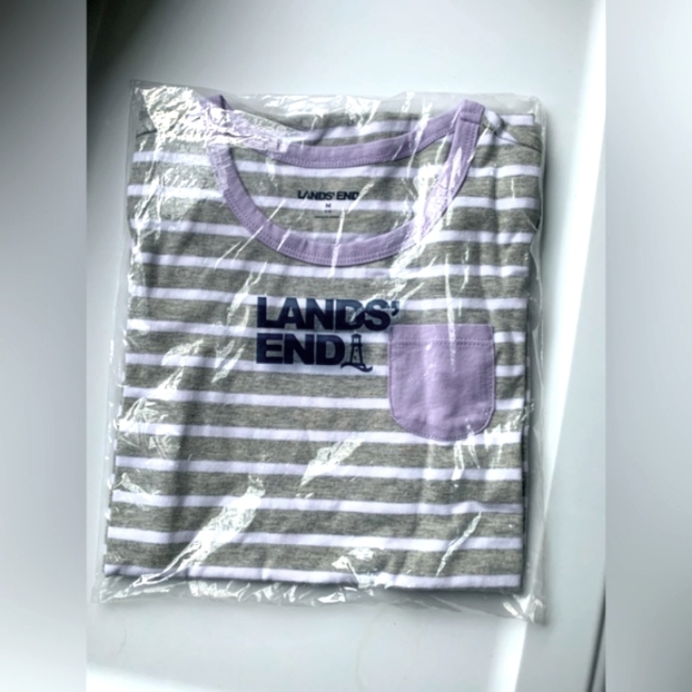 Lands’ End T-Shirt Dress Heather Gray Stripes Short Sleeves Little Girls - Picture 7 of 9